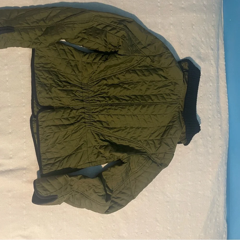 Cartonnier by Anthropologie Olive Quilted Jacket with Black Details size 6